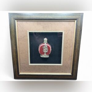 Vintage Red Glazed Signed Asian Ceramic Dragon Snuff Bottle, Shadowbox Framed